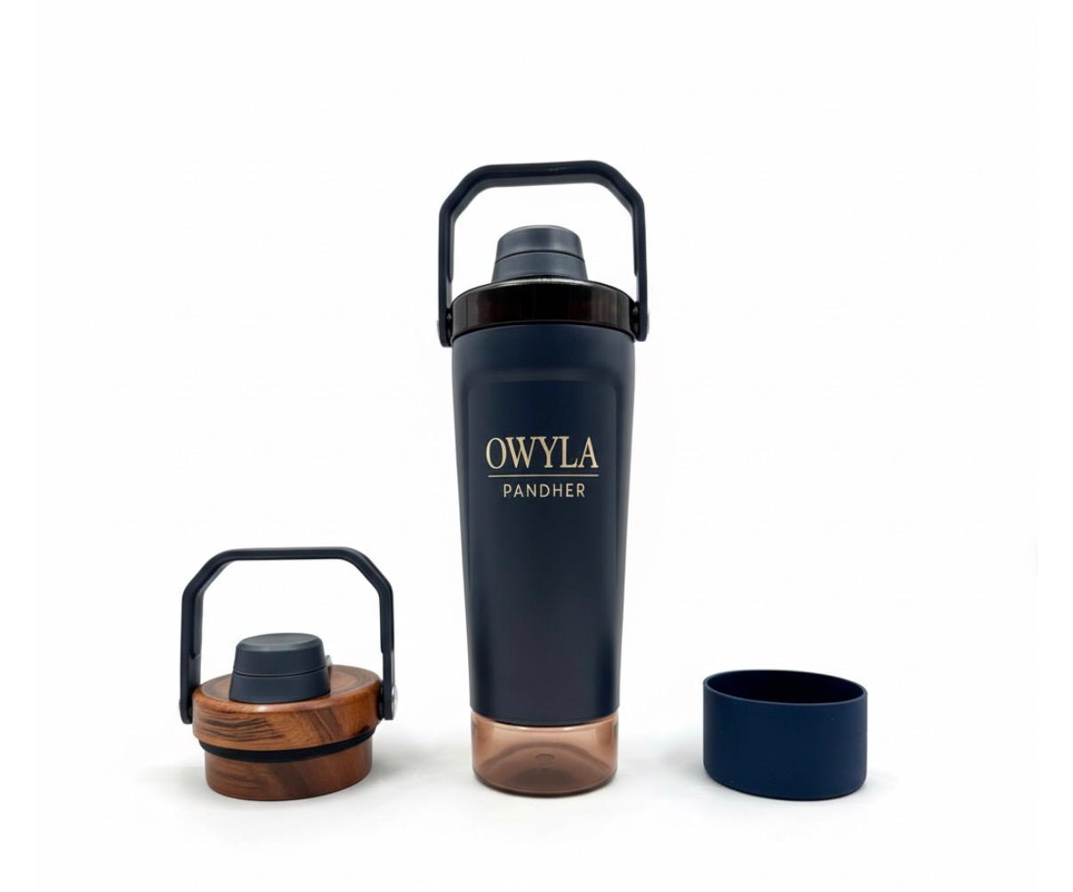 20oz Stainless Steel Protein Shaker Bottle – 3-in-1 Bundle with Extra Lid & Silicone Boot – Leak-Proof Sport Shaker Cup, Hot 12H / Cold 24H, Gym & Outdoor Fitness Water Bottle (BLUE)
