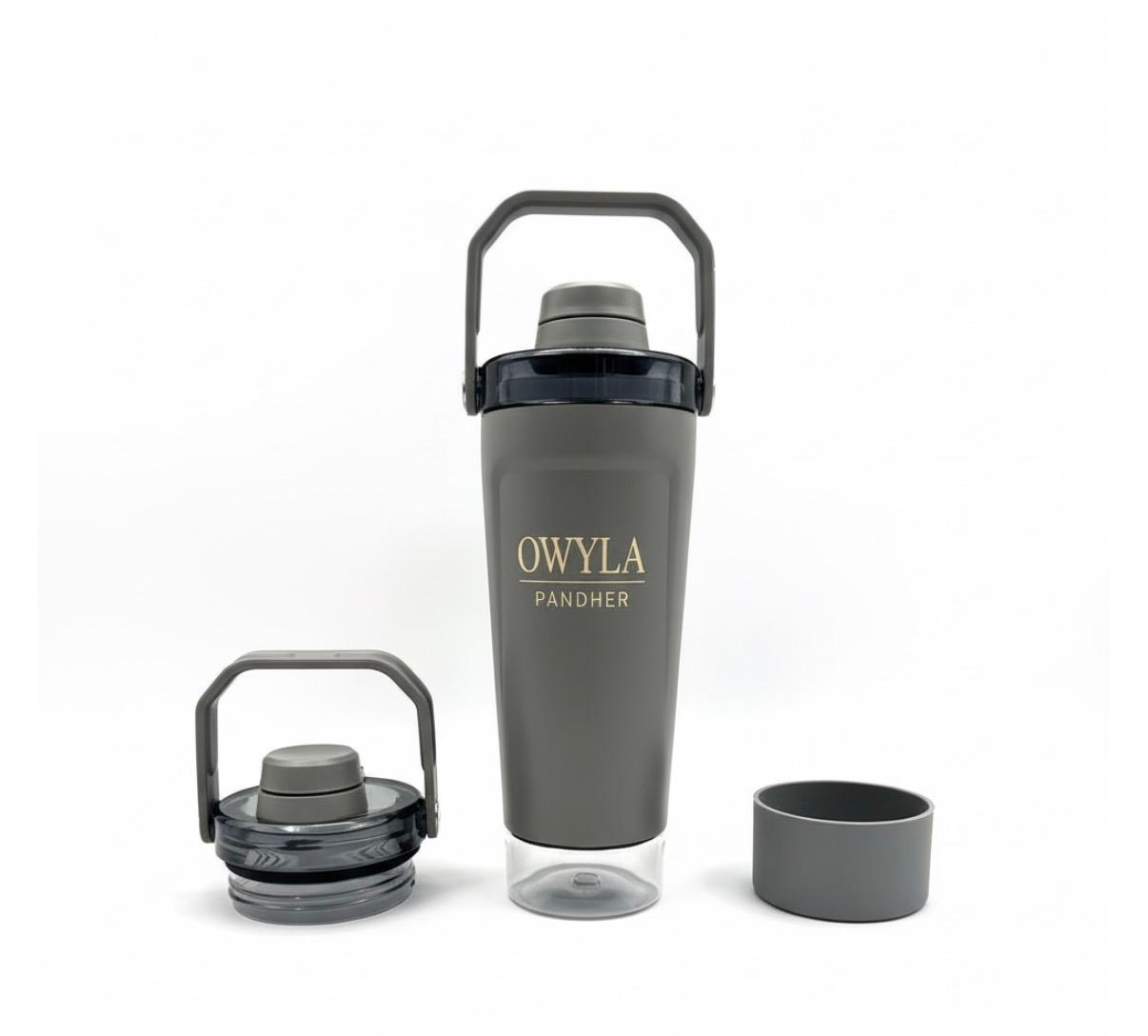 20oz Stainless Steel Protein Shaker Bottle – 3-in-1 Bundle with Extra Lid & Silicone Boot – Leak-Proof Sport Shaker Cup, Hot 12H / Cold 24H, Gym & Outdoor Fitness Water Bottle(GREY)