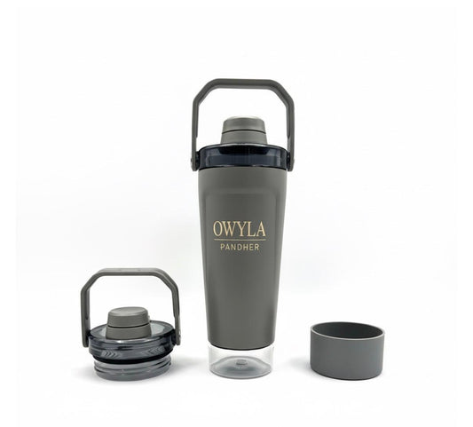 20oz Stainless Steel Protein Shaker Bottle – 3-in-1 Bundle with Extra Lid & Silicone Boot – Leak-Proof Sport Shaker Cup, Hot 12H / Cold 24H, Gym & Outdoor Fitness Water Bottle(GREY)