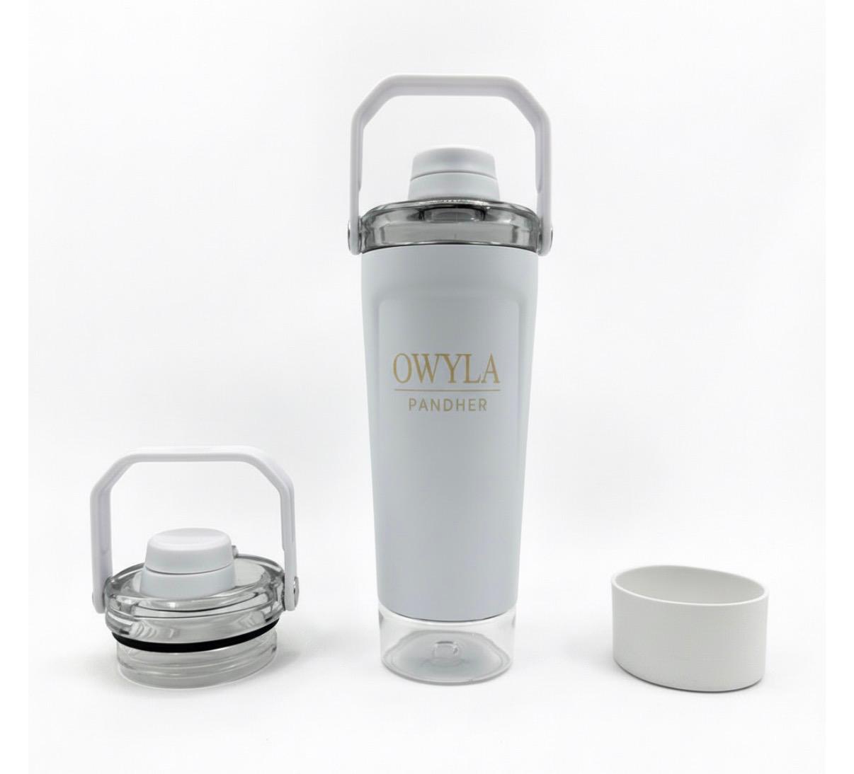 20oz Stainless Steel Protein Shaker Bottle – 3-in-1 Bundle with Extra Lid & Silicone Boot – Leak-Proof Sport Shaker Cup, Hot 12H / Cold 24H, Gym & Outdoor Fitness Water Bottle (WHITE)